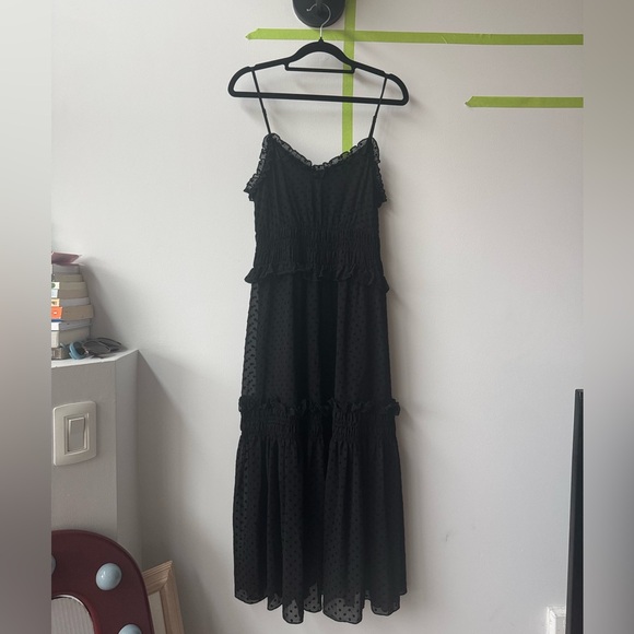 H&M Tiered Semi-Sheer Black Polka Dot Midi Dress - Picture 2 of 5